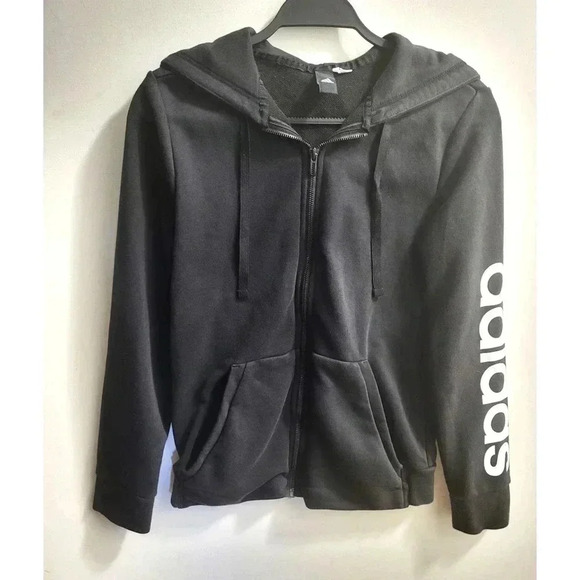 Adidas Black Zipper Hoodie Teen 12/14 - Picture 1 of 4